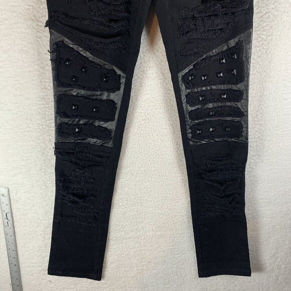 Punk Rave MIA Pants Men's M/S Black Cotton Studded Straight Fit Distressed S9781 - Picture 4 of 15